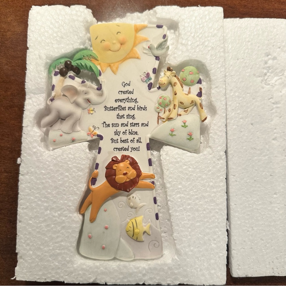 Roman Inc God Created Everything Wall Cross Resin Nursery Baptism Gift NIB